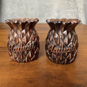 Set of 2 Hawaiian Pineapple Candle Holders Candlesticks Metal 2.5” Tall Souvenir